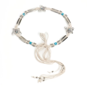 Chaîne de taille bohème en corde avec papillons argentés et perles bleues turquoise