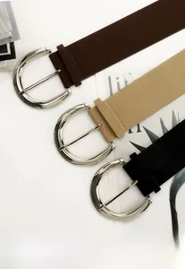 Three versatile women's wide PU leather suede belts in brown, khaki, and black colors
