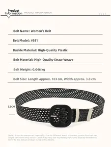 Détail d'une ceinture en paille tressée pour femme avec boucle en plastique et 103 cm