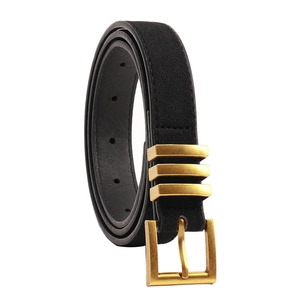 Ceinture vintage en cuir suédé noir avec boucle dorée antique et passants décoratifs
