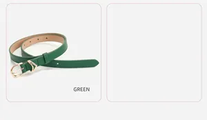 Dettaglio della cintura in pelle verde con fibbia in lega dorata e decorazione in metallo