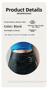 Détail de la ceinture large punk Y2K en cuir PU avec rivets et boucles argentées