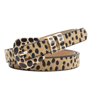 Damen Y2K Gürtel mit Leopardenmuster, goldener Metallschnalle und Emaille-Akzent