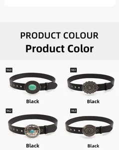 Western style black belts with ornate buckles and turquoise accents for jeans and dresses