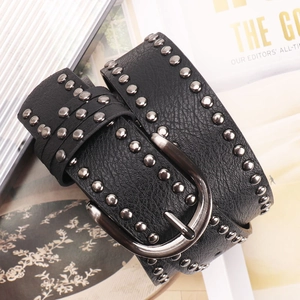 Ceinture à Rivets Étoile Punk Gothique pour Hommes Femmes en Cuir PU Streetwear Hip Hop Double Trois Rangs Riveté Jean Décoration