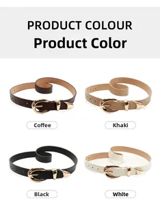 Vue détaillée de quatre ceintures en cuir avec boucles dorées chic en noir marron et blanc