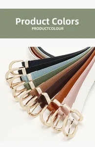 Dettaglio di nove cinture in pelle colorate con eleganti fibbie a U in metallo dorato