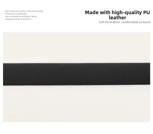 Gros plan sur la ceinture en cuir PU noir avec texture grainée de qualité et boucle en alliage