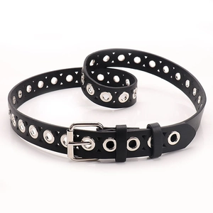 Punk style hollow metal grommet belt with silver pin buckle for women's jeans
