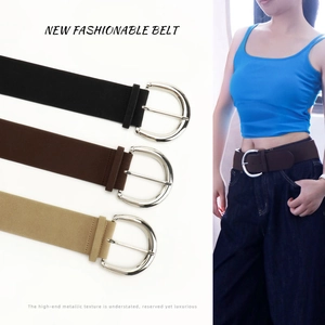 Vintage Women PU Suede Leather Wide Belt Y2K Style Waistband With Alloy Horseshoe Buckle Black Khaki Coffee Waist Accessory