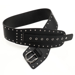 Ceinture corset large noire punk Y2K pour femmes avec clous argentés et œillets en métal