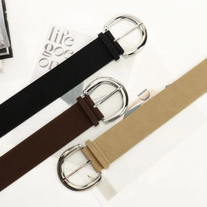 Vintage suede PU leather belts for women with silver horseshoe buckles in three colors