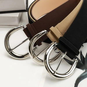 Three-piece set of retro PU suede women belts with polished silver horseshoe buckles