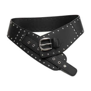 Ceinture corset large Y2K style punk en cuir PU noir avec clous argentés et boucle à ardillon