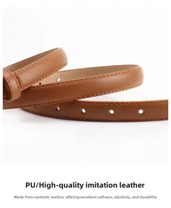 Detail of high quality brown PU leather belt showing soft texture and neat stitching