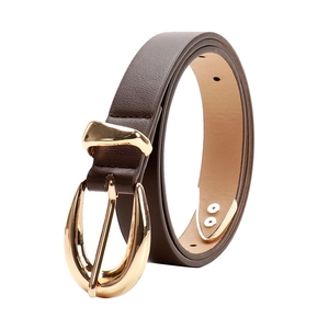 Ceinture femme marron foncé en cuir synthétique avec boucle dorée arrondie et texture grainée