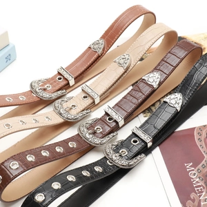 Set de cinturones estilo western vintage con textura de cocodrilo en cuatro colores
