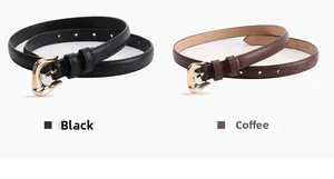 Detail view of black and coffee minimalist belts with elegant gold alloy buckles