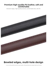 Detailansicht schwarzer und brauner PU-Ledergürtel mit ovalen Schnallen und Mehrloching-Design