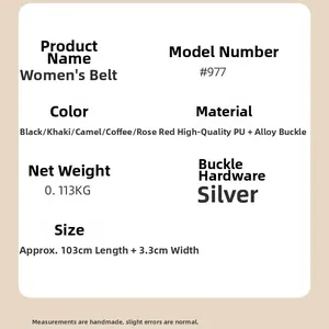 Detailed size chart and specifications for the punk metal eyelet PU leather belt