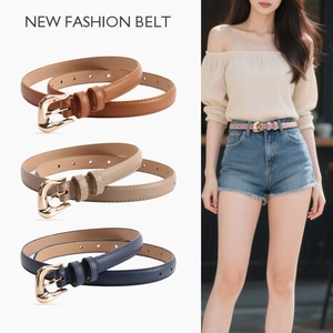 Minimalist Korean Ins Style Women Thin Belt High Quality Faux Leather Alloy Buckle Versatile Fashion Denim Jeans Waist Belt For Ladies Gift