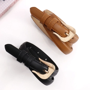 Minimalist black and brown leather belts for women with stylish gold-tone metal buckles