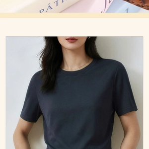 Close-up of the soft cotton texture and round neckline of a charcoal grey t-shirt