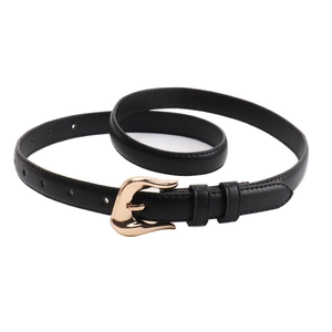 Minimalist black leather belt for women featuring a stylish gold irregular metal buckle