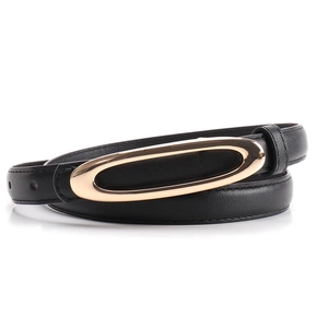 Eleganter schwarzer Leder-Schmalgürtel für Damen mit polierter goldener Legierungsschnalle