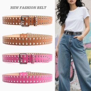 Punk Metal Grommet Eyelet PU Leather Belt For Women Men Alloy Pin Buckle Decorative Waist Belt For Jeans Dress Streetwear
