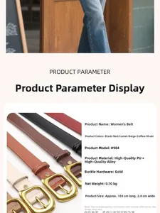Detailed size parameters and specifications for the alloy buckle women's PU leather belt