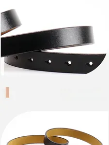 Detailed view of leather fashion belt showing stitching and smooth metal buckle holes