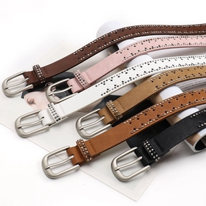 Chic women's belts with double-row metal studs and star cutouts in six versatile colors