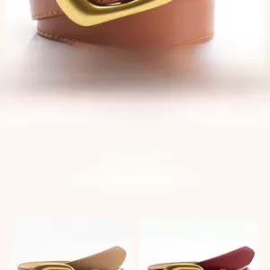 Detailed view of women's thin leather belts with elegant golden buckle in multiple colors