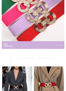 Detalle de cinturón elástico con hebilla metálica en varios colores de moda
