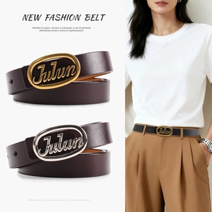 Women Genuine Leather Belt With Alloy Letter Buckle Minimalist Fashion Waist Strap For Suits Casual Jeans Versatile Accessory