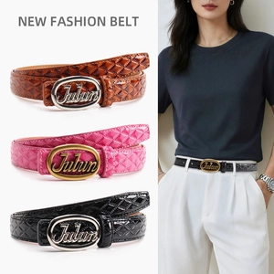 Glossy Artificial Leather Women Belt Diamond Quilted Oval Alloy Buckle Elegant Waist Strap For Jeans Suit Fashion Accessories