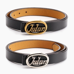 Minimalist leather belt for women with gold and silver oval metal Julun buckle