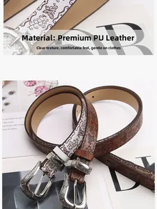 Détail de ceintures en cuir PU avec gaufrage papillon et boucles vintage en métal