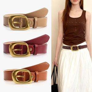 Women Casual Faux Leather Belt With Alloy Square Pin Buckle Rhinestone Decor Minimalist Versatile Fashion Waist Belt
