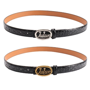 Fashionable quilted patent leather belt for women with elegant oval metal buckle detail
