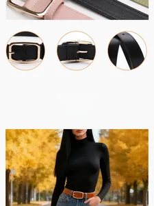 Detail of pink and black lychee texture leather belts with elegant golden metal buckles