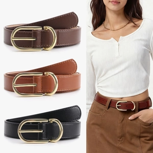 Women Imitation Leather Belt Alloy Pin Buckle Minimalist Versatile Waistband For Jeans Fashion Commuter Decorative Belt
