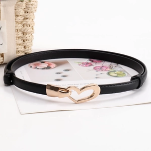 Ceinture noire pour femme en similicuir avec boucle métallique élégante en forme de cœur