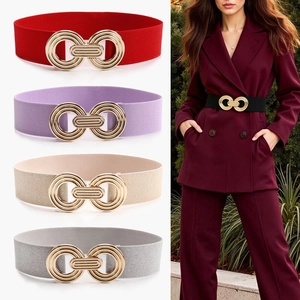Cinturón Elástico de Moda para Mujer con Hebilla de Doble Anillo de Aleación Dorada Cinturilla Elástica Versátil para Vestidos Abrigos