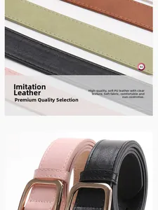 Detail of multi-color PU leather belts with metal pin buckles and stitching texture