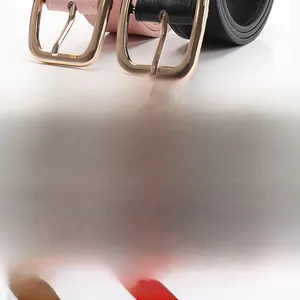 Close-up of colorful PU leather belts featuring minimalist golden alloy square buckles