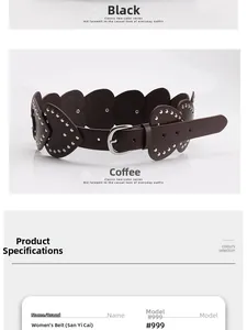 Detail of vintage Y2K leather belt showing heart cutouts and silver metal stud embellishments