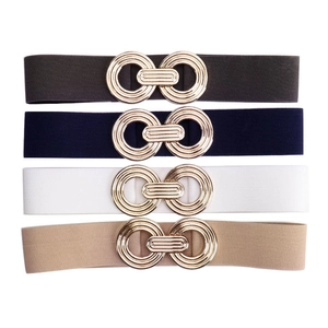 Pack de cinturones elásticos para mujer en negro marrón blanco y azul con hebillas de oro