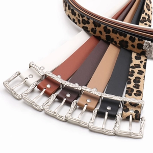 Western vintage engraved belt set in six colors including leopard print and black leather